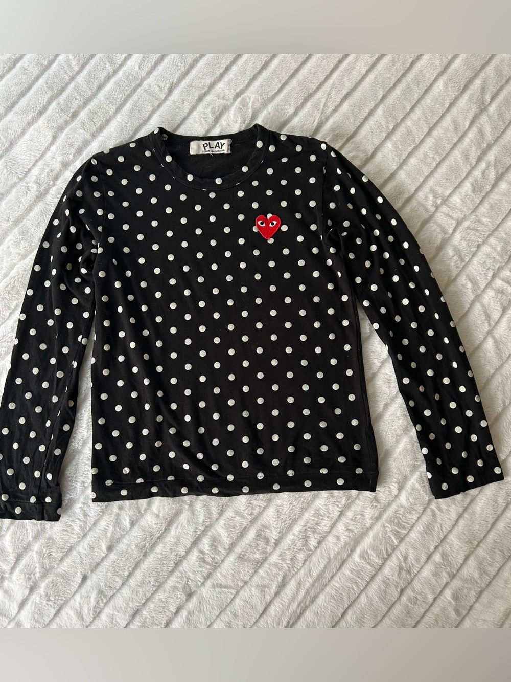 Comme des Garcons PLAY Black Polka Dot Long-Sleeve Tee with Red Heart